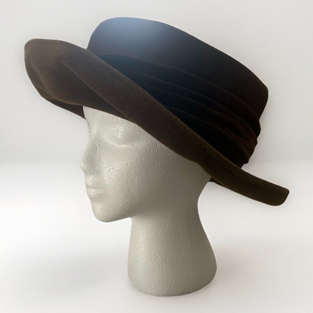 Vintage BORSALINO Women’s Brown Wool Felt Hat Ruched Velvet Crown Italy One Size